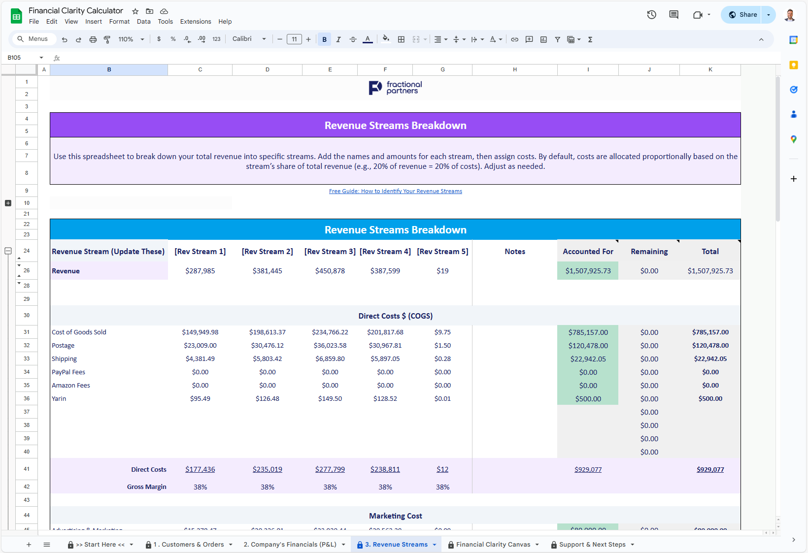 Free Spreadsheet Financial Clarity Calculator Fractional Partners